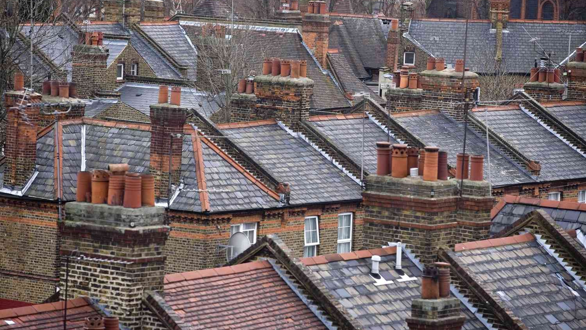 UK terraced houses with chimney stacks